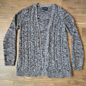 LANDS END Sweater Womens S Black White Knit Cotton Open Cardigan Academia Preppy